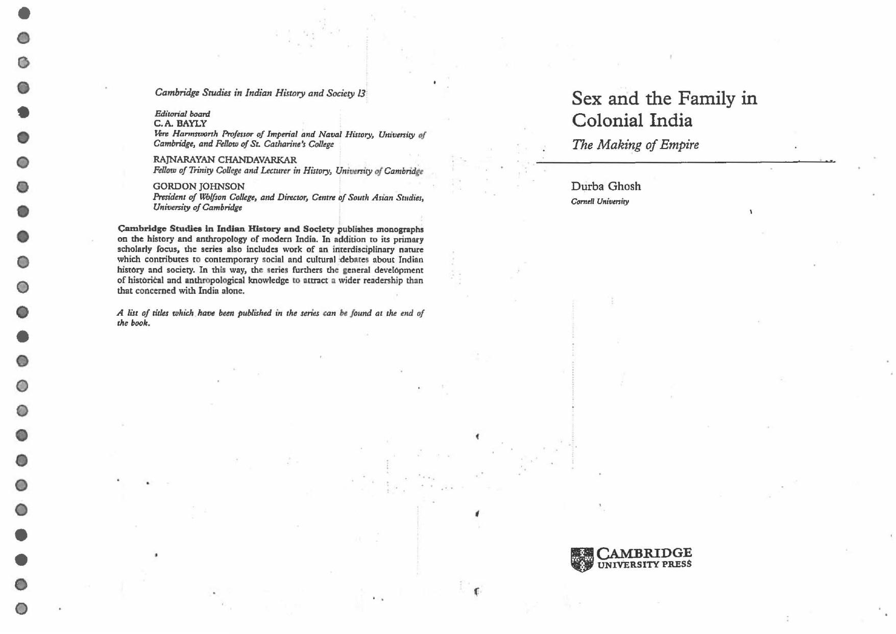 Sex and the Family in Colonial India: The Making of Empire by Durba Ghosh