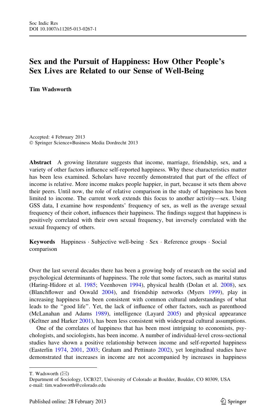 Sex and the Pursuit of Happiness by How Other People's Sex Lives are Related to our Sense of Well-Being (2013) by Tim Wadsworth