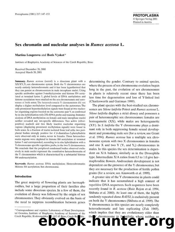 Sex chromatin and nucleolar analyses in <Emphasis Type="Italic">Rumex acetosa <Emphasis> L. by Unknown