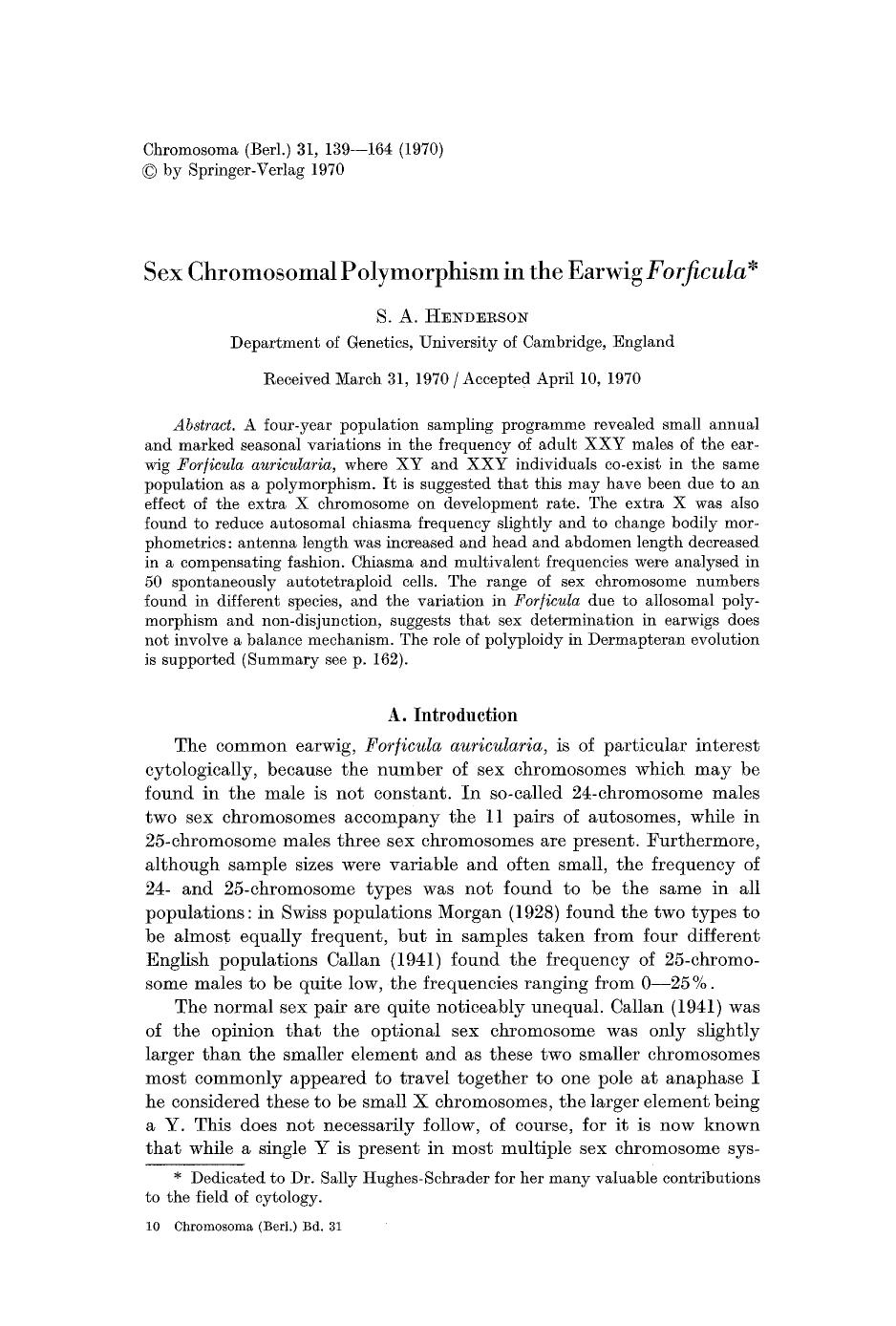 Sex chromosomal polymorphism in the earwig <Emphasis Type="Italic">Forficula<Emphasis> by Unknown