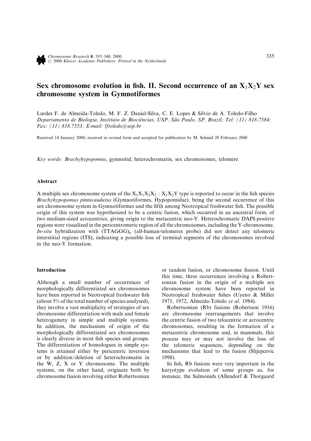Sex chromosome evolution in fish. II. Second occurrence of an X1X2Y sex chromosome system in Gymnotiformes by Unknown