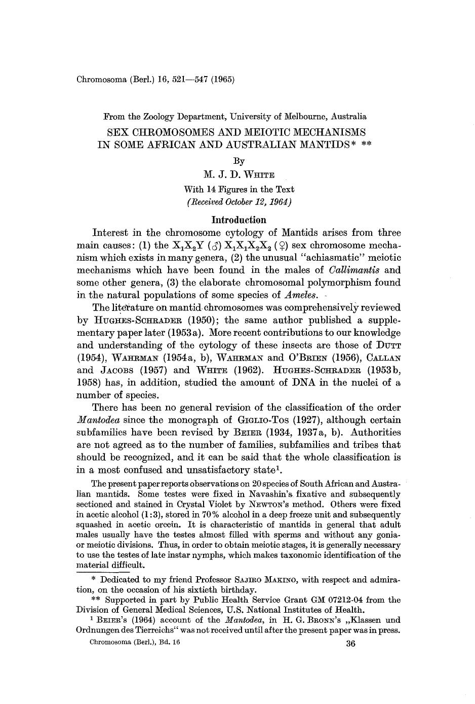 Sex chromosomes and meiotic mechanisms in some African and Australian Mantids by Unknown