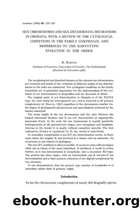 Sex chromosomes and sex determining mechanisms in Odonata, with a review of the cytological conditions in the family <Emphasis Type="Italic">Gomphidae <Emphasis>, and references to by Unknown