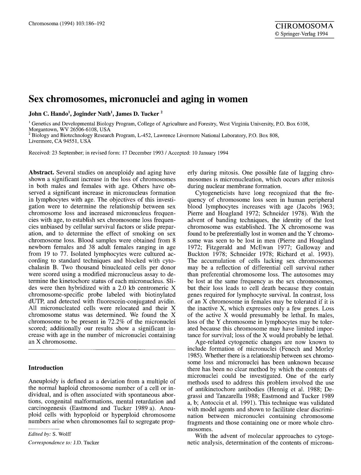 Sex chromosomes, micronuclei and aging in women by Unknown