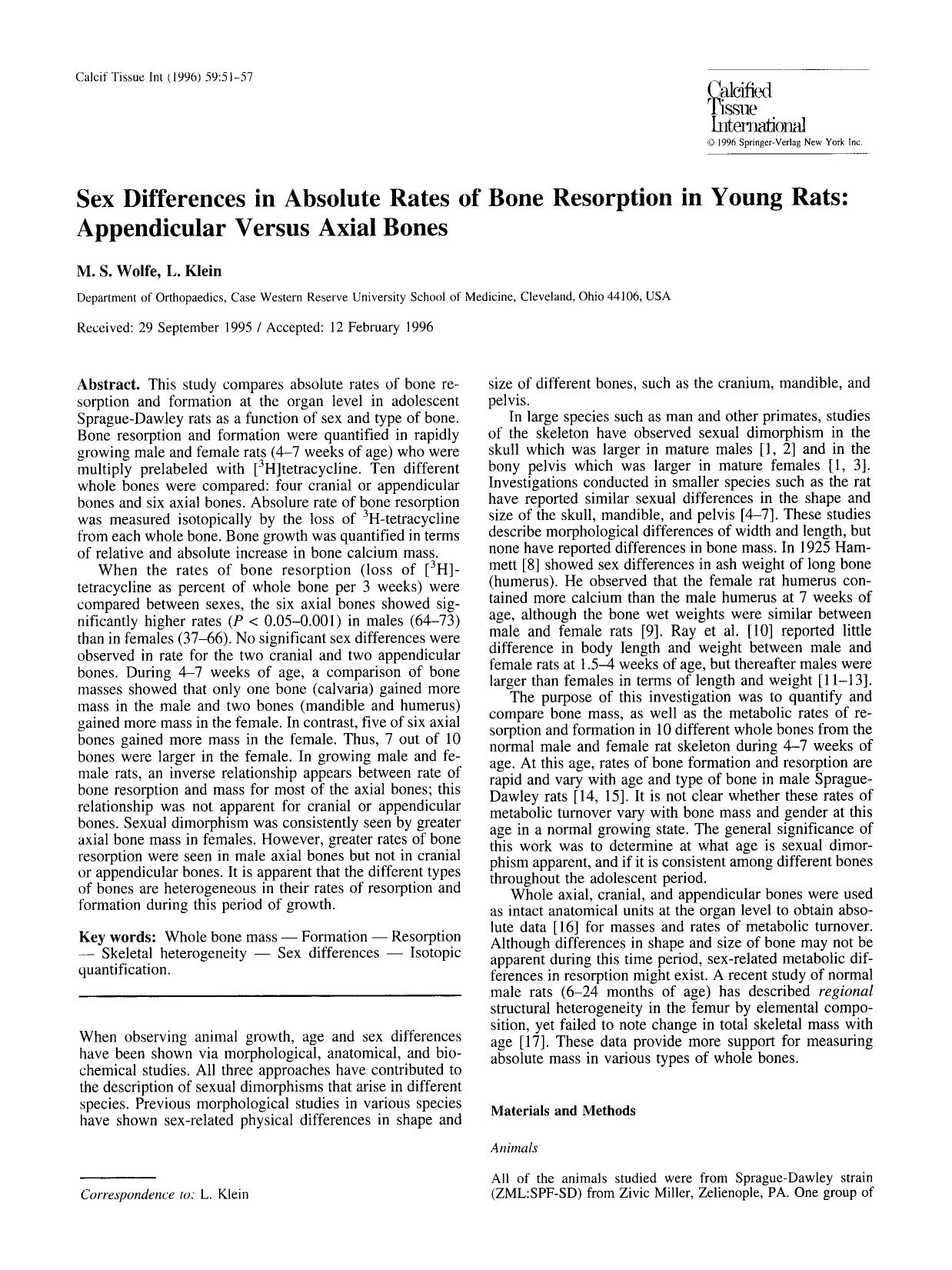 Sex differences in absolute rates of bone resorption in young rats: Appendicular versus axial bones by Unknown