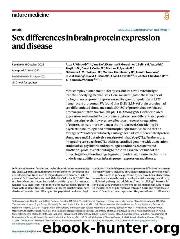 Sex differences in brain protein expression and disease by unknow