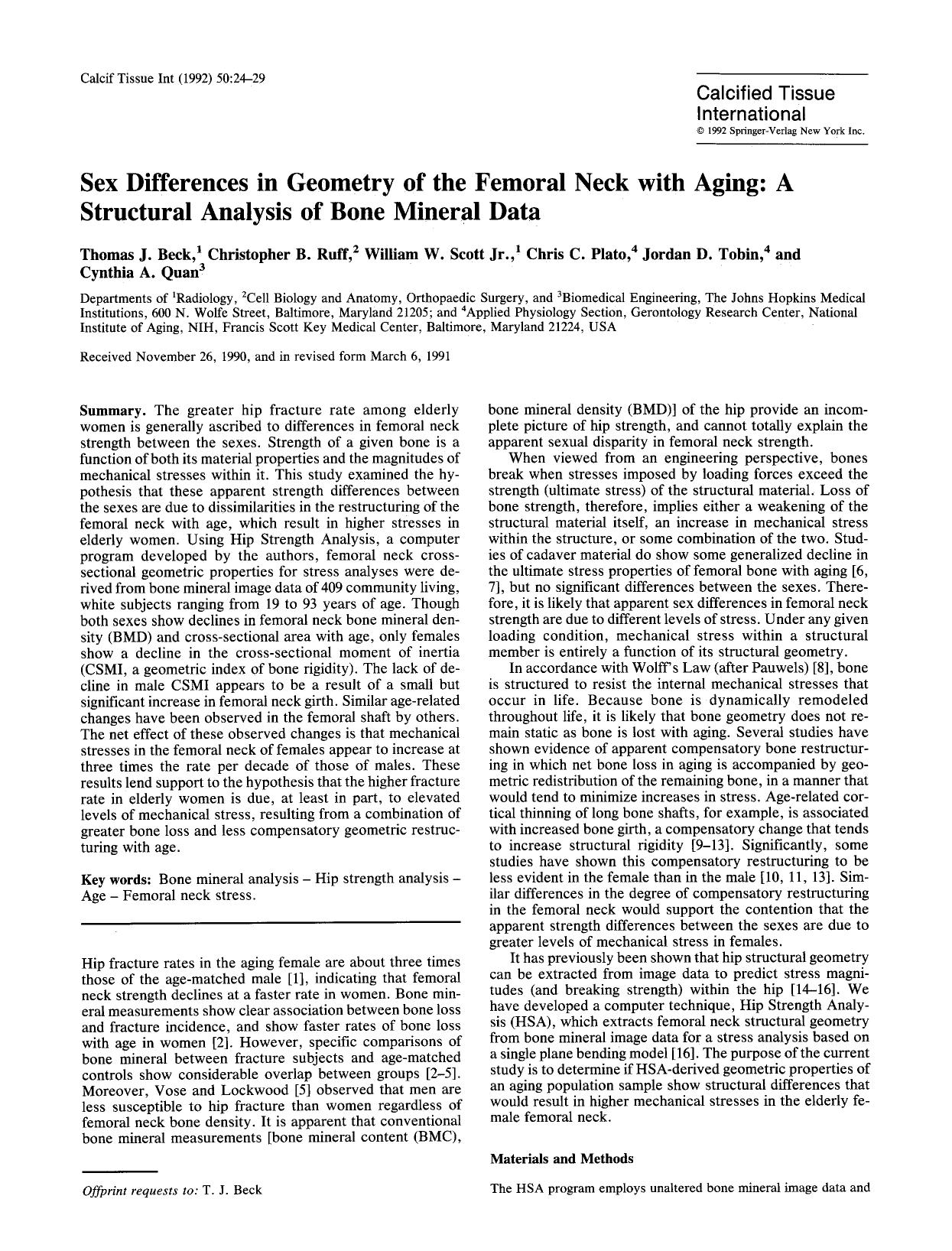 Sex differences in geometry of the femoral neck with aging: A structural analysis of bone mineral data by Unknown