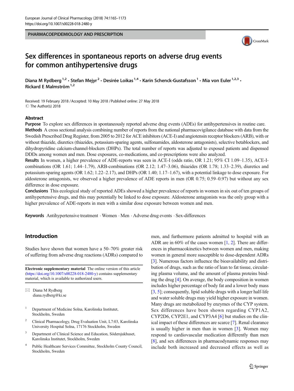 Sex differences in spontaneous reports on adverse drug events for common antihypertensive drugs by unknow