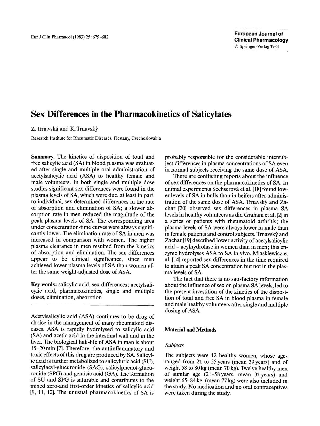 Sex differences in the pharmacokinetics of salicylates by Unknown