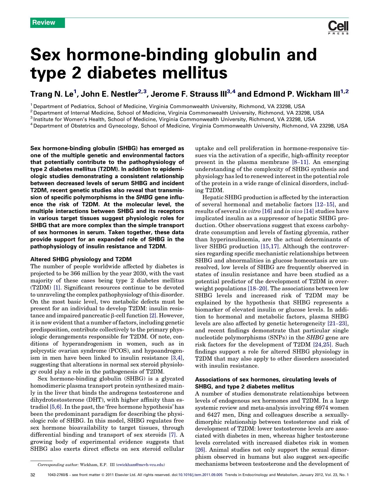 Sex hormone-binding globulin and type 2 diabetes mellitus by Trang N. Le