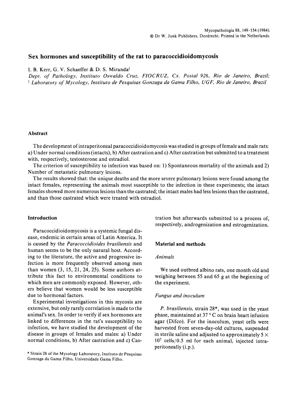 Sex hormones and susceptibility of the rat to paracoccidioidomycosis by Unknown