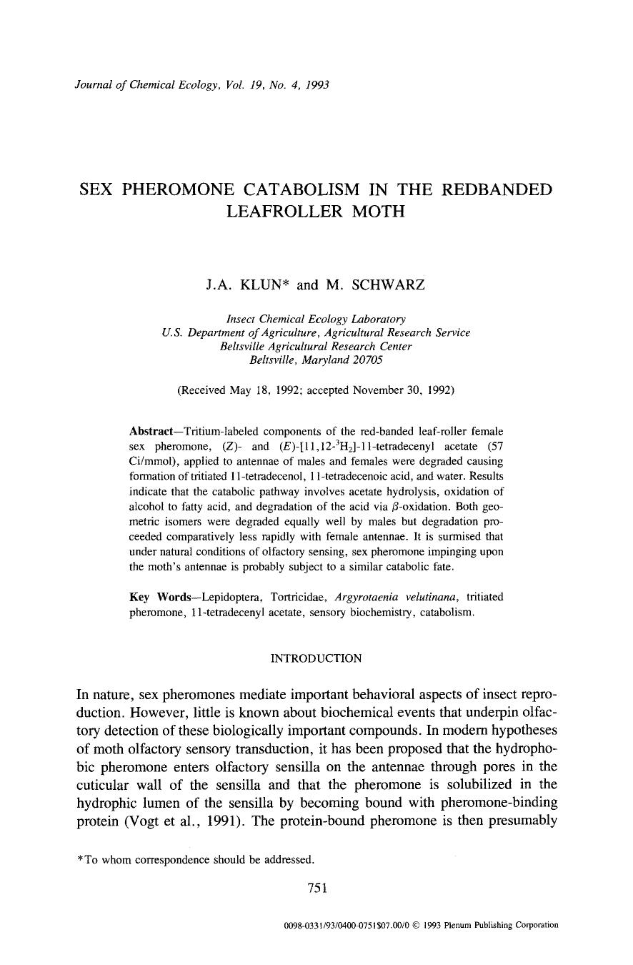 Sex pheromone catabolism in the redbanded leafroller moth by Unknown