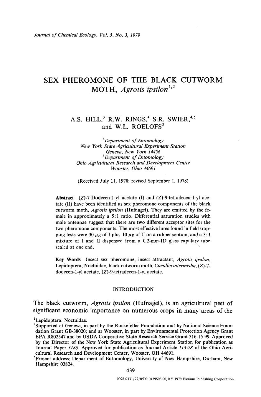 Sex pheromone of the black cutworm moth, <Emphasis Type="Italic">Agrotis ipsilon <Emphasis> by Unknown