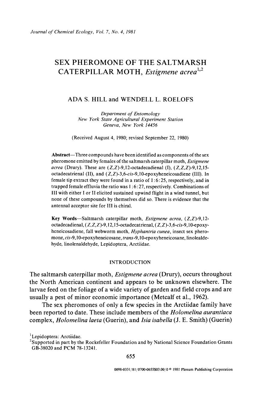 Sex pheromone of the saltmarsh caterpillar moth, <Emphasis Type="Italic">Estigmene acrea <Emphasis> by Unknown