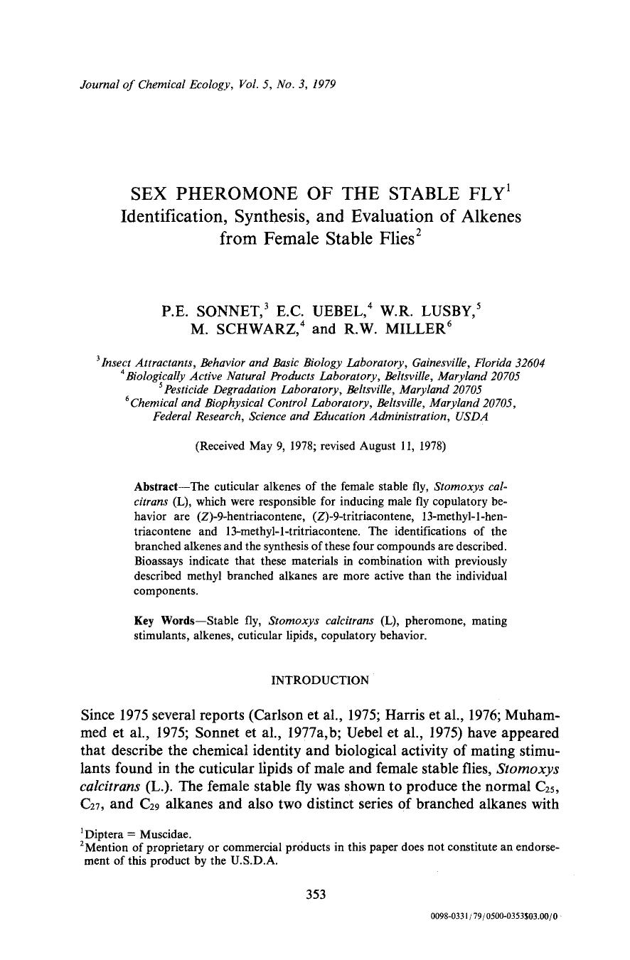 Sex pheromone of the stable fly by Unknown