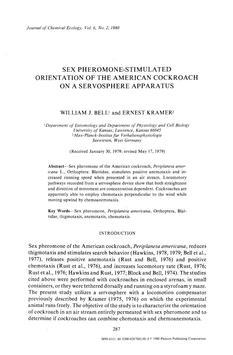 Sex pheromone-stimulated orientation of the American cockroach on a servosphere apparatus by Unknown