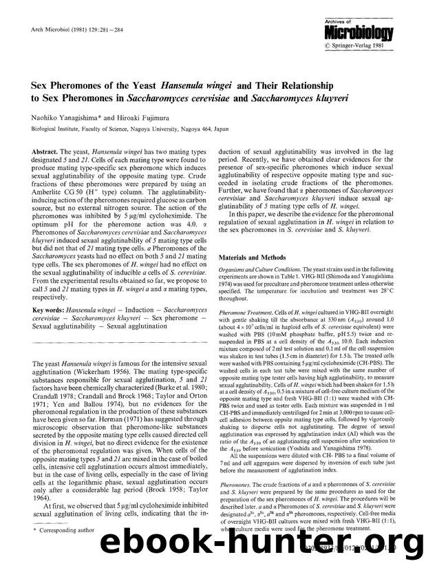 Sex pheromones of the yeast <Emphasis Type="Italic">Hansenula wingei<Emphasis> and their relationship to sex pheromones in <Emphasis Type="Italic">Saccharomyces cerevisiae<Emphasis by Unknown