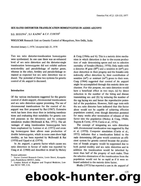 Sex ratio distorter-translocation homozygotes in Aedes aegypti by Unknown