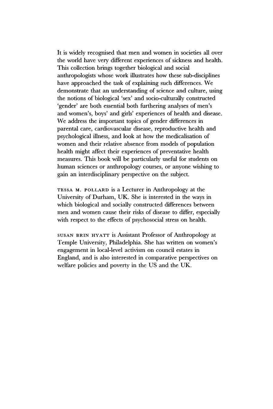 Sex, Gender and Health (Biosocial Society Symposium Series) by Tessa M. Pollard Susan Brin Hyatt
