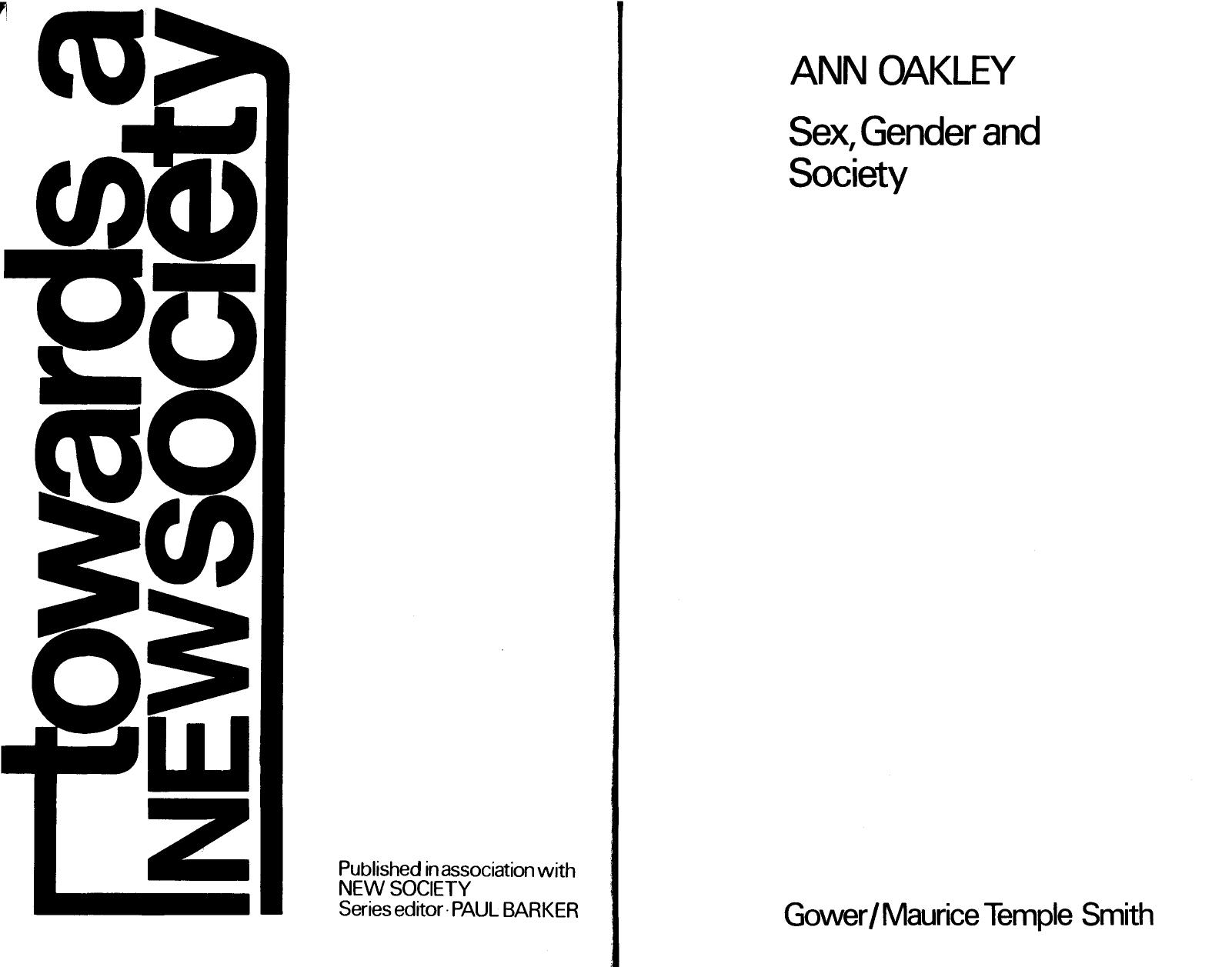 Sex, Gender and Society by Ann Oakley