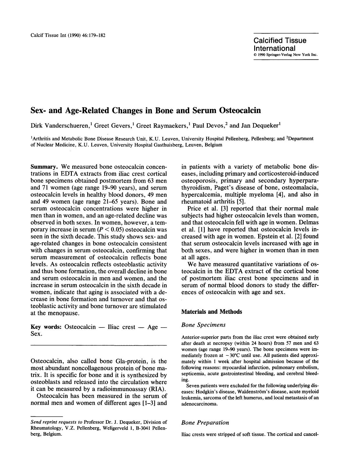 Sex- and age-related changes in bone and serum osteocalcin by Unknown