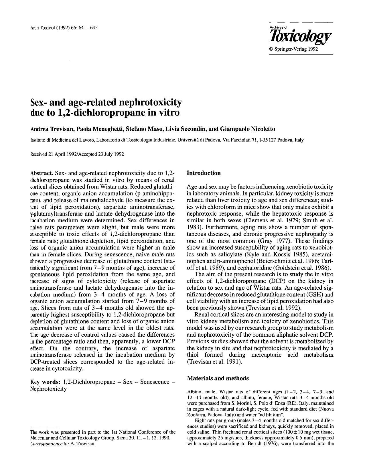 Sex- and age-related nephrotoxicity due to 1,2-dichloropropane in vitro by Unknown
