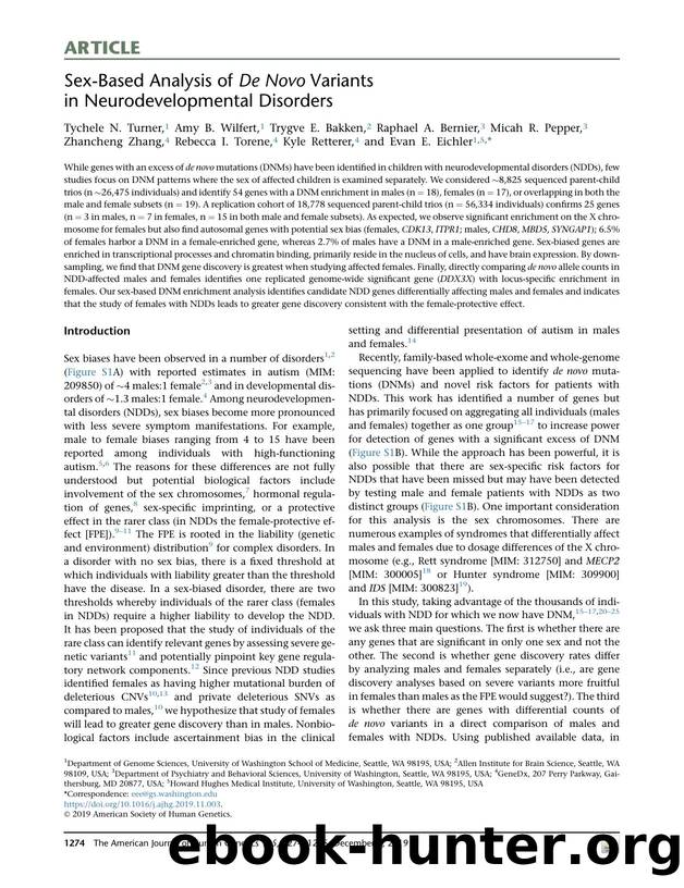 Sex-Based Analysis of De Novo Variants in Neurodevelopmental Disorders by unknow