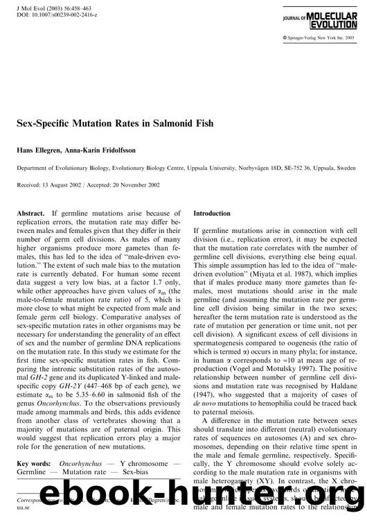 Sex-Specific Mutation Rates in Salmonid Fish by Ellegren H. et al
