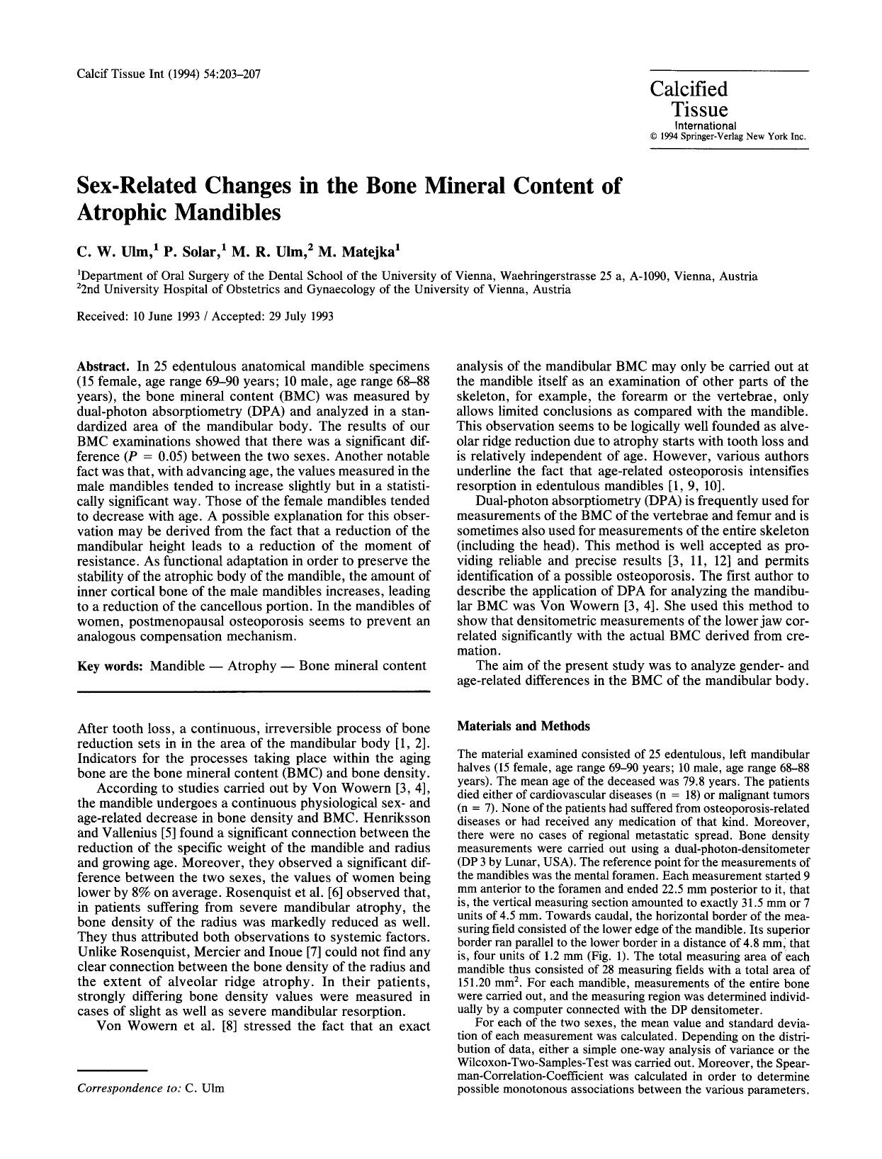Sex-related changes in the bone mineral content of atrophic mandibles by Unknown