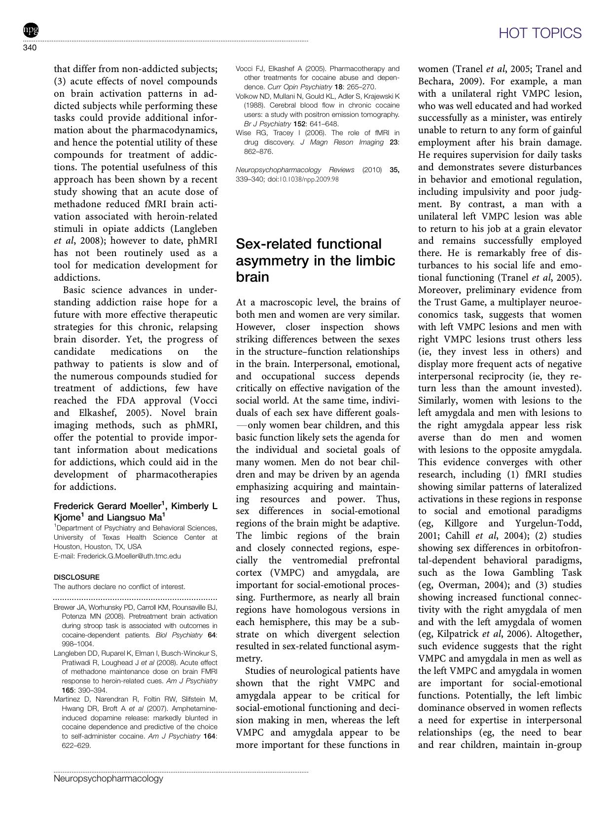 Sex-related functional asymmetry in the limbic brain by Timothy Koscik & Antoine Bechara & Daniel Tranel