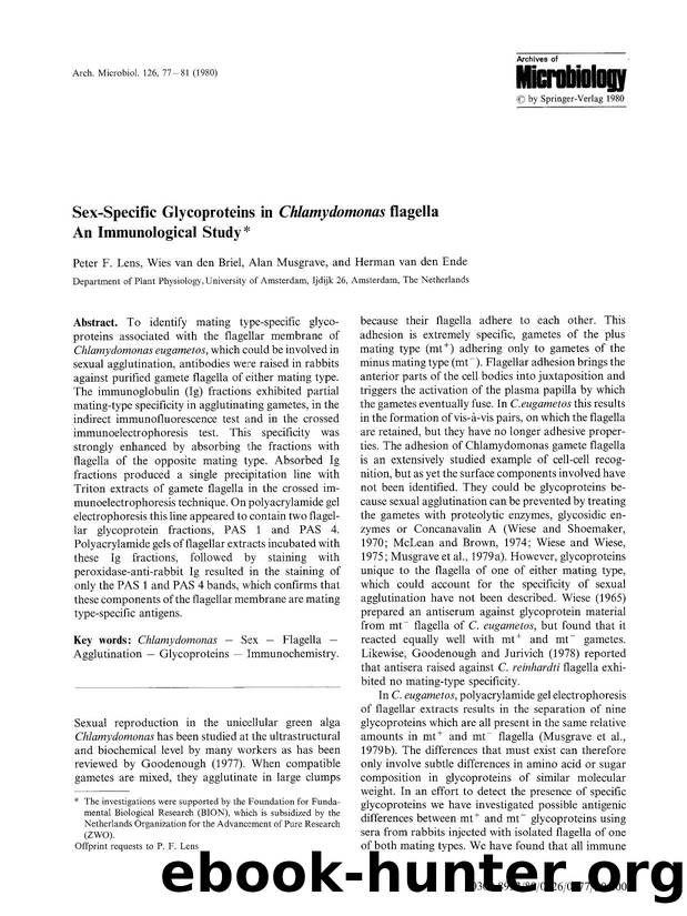 Sex-specific glycoproteins in <Emphasis Type="Italic">Chlamydomonas<Emphasis> flagella an immunological study by Unknown