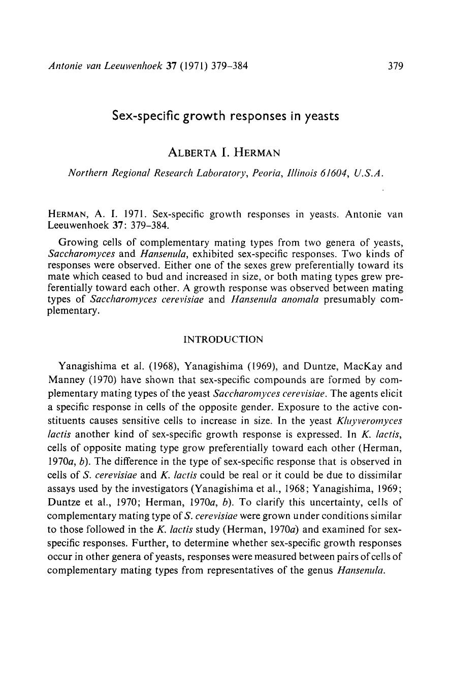 Sex-specific growth responses in yeasts by Unknown