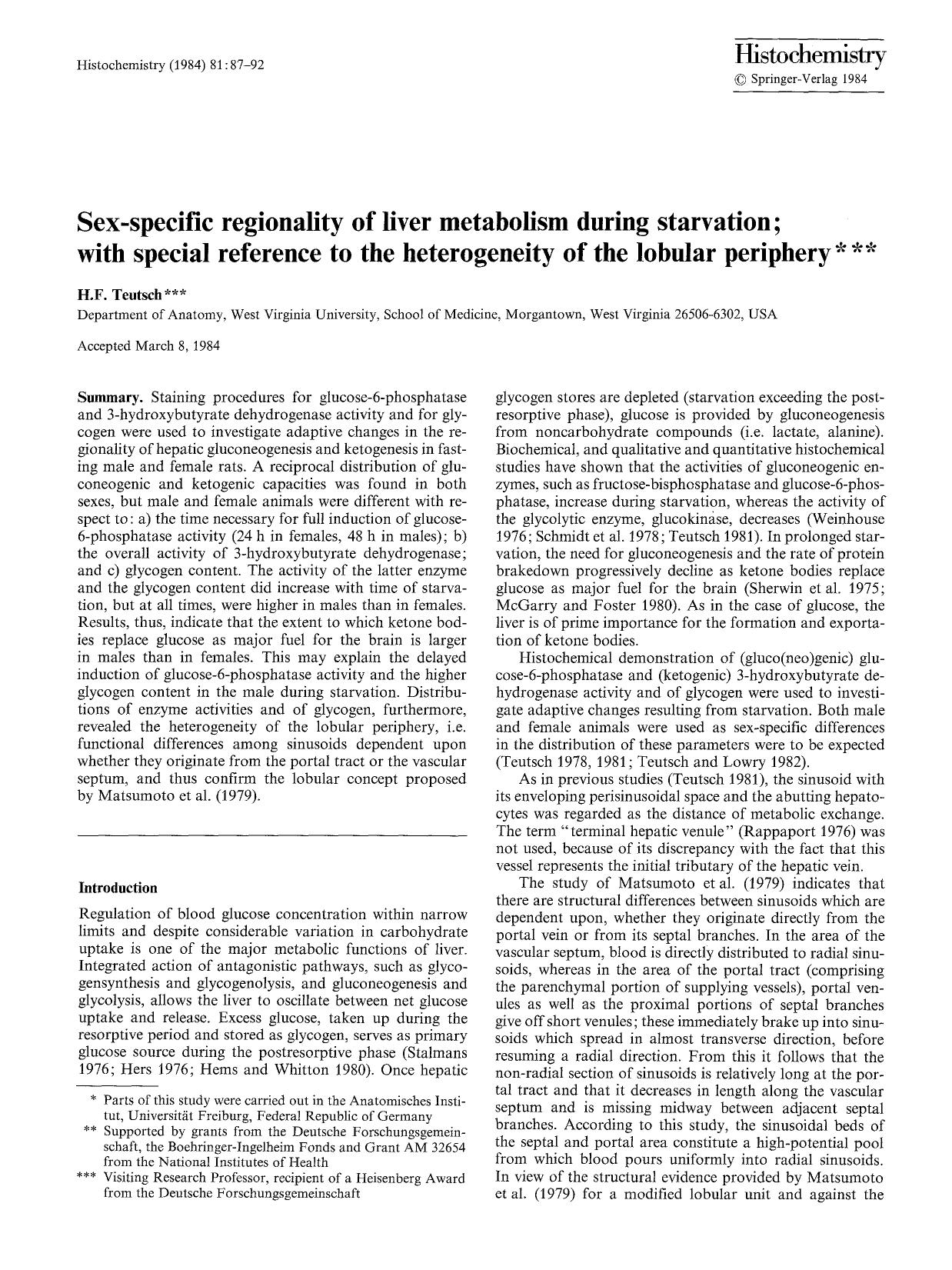 Sex-specific regionality of liver metabolism during starvation; with special reference to the heterogeneity of the lobular periphery by Unknown
