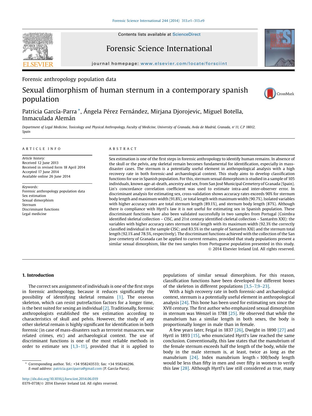 Sexual dimorphism of human sternum in a contemporary spanish population by unknow