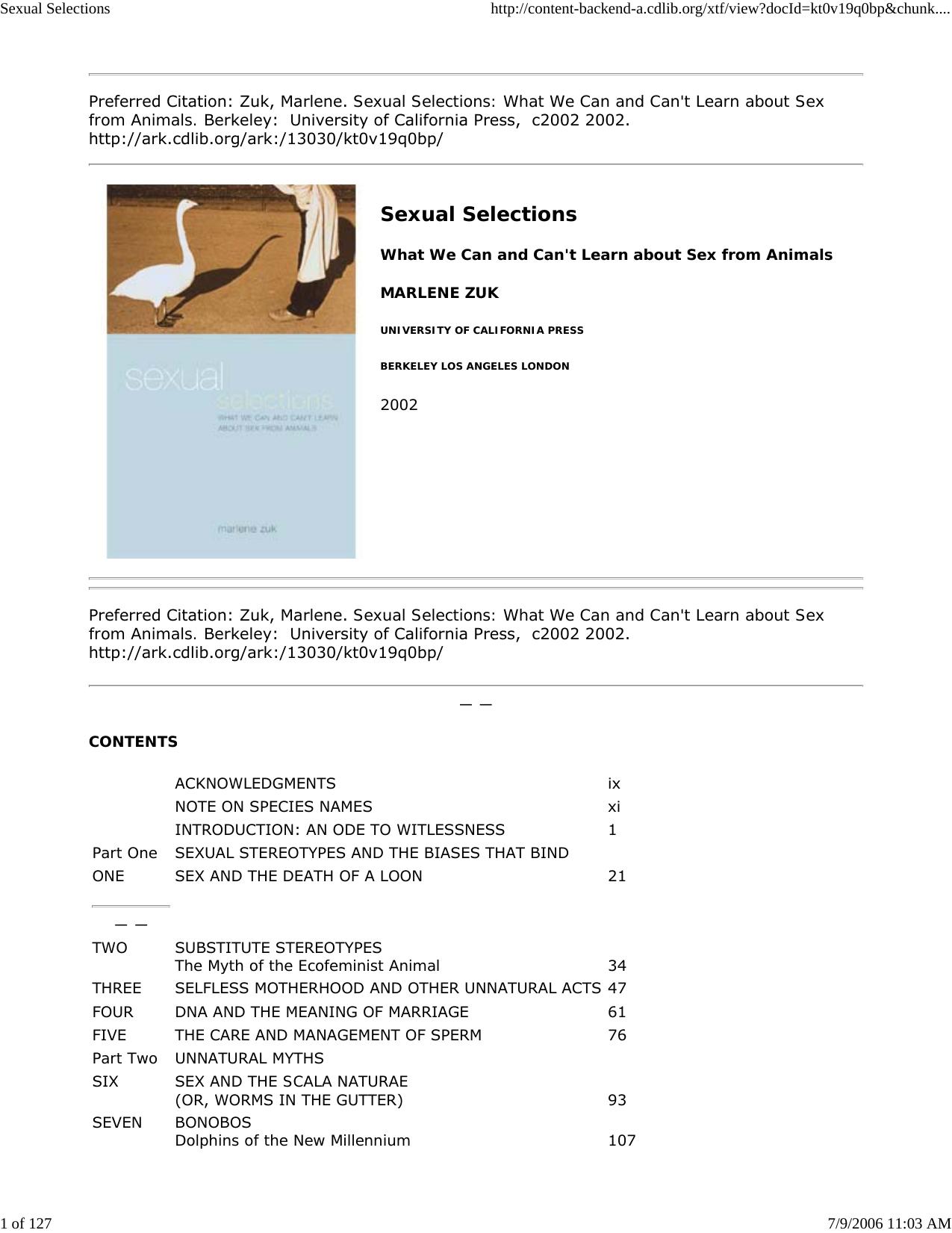 Sexual selections : what we can and can't learn about sex from animals by Zuk Marlene