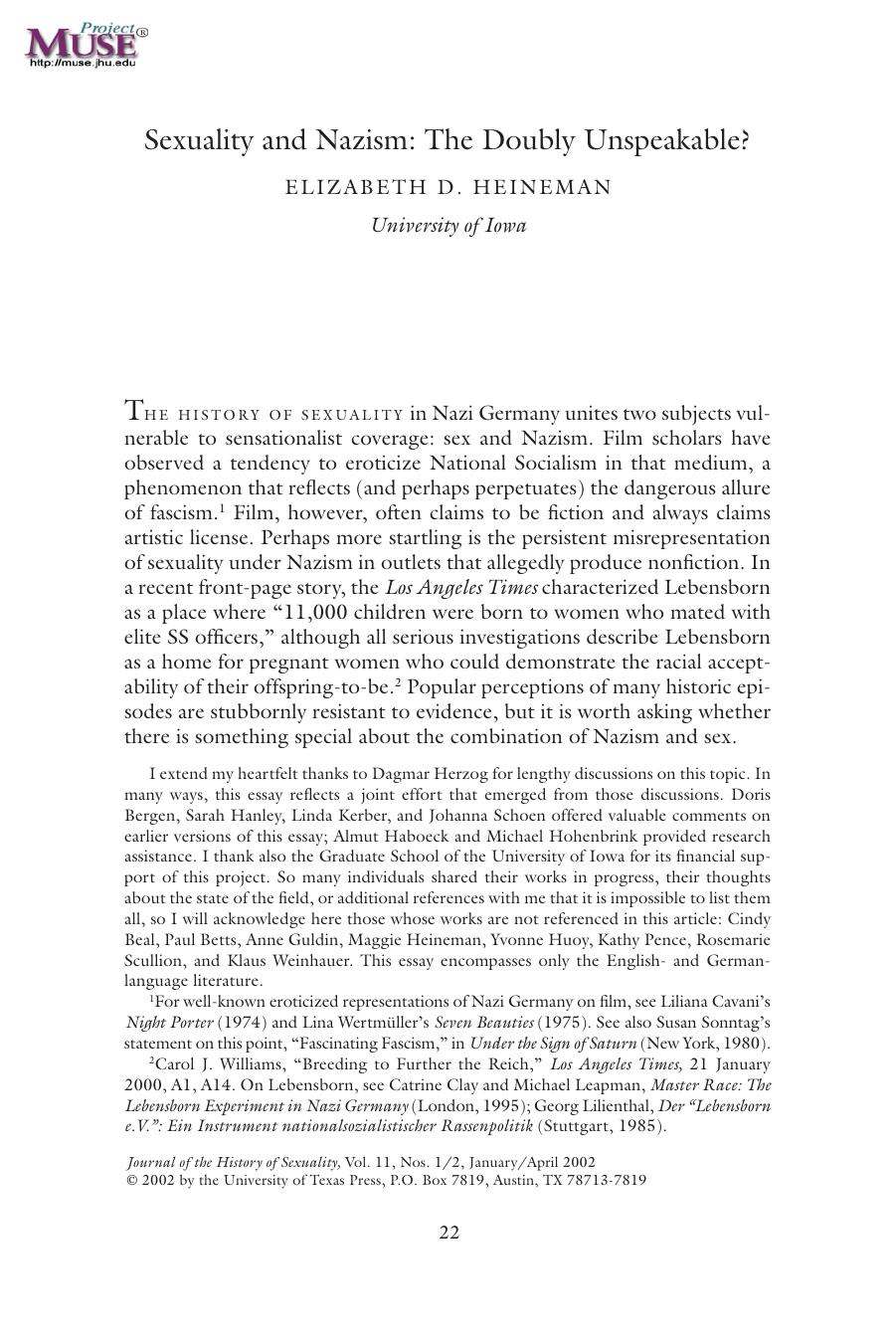 Sexuality and Nazism by ELIZABETH D. HEINEMAN