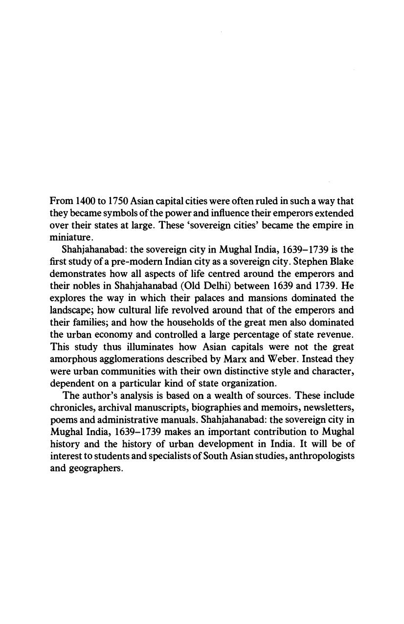 Shahjahanabad: The Sovereign City in Mughal India, 1639-1739 by Stephen P. Blake