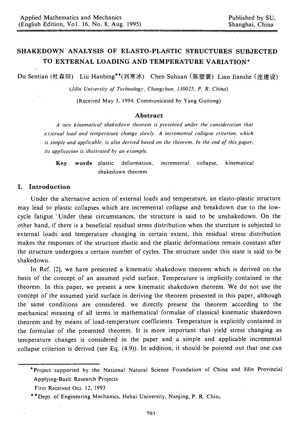 Shakedown analysis of elasto-plastic structures subjected to external loading and temperature variation by Unknown