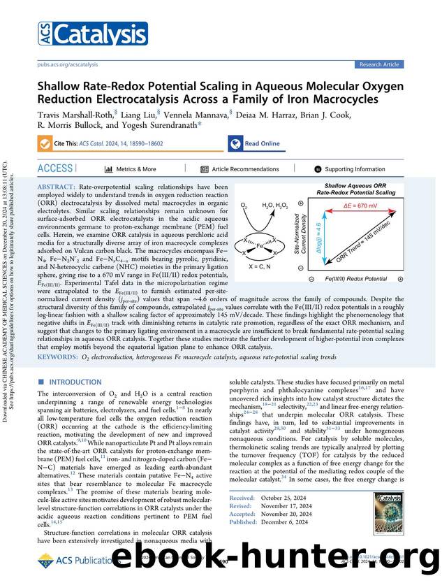 Shallow Rate-Redox Potential Scaling in Aqueous Molecular Oxygen Reduction Electrocatalysis Across a Family of Iron Macrocycles by unknow