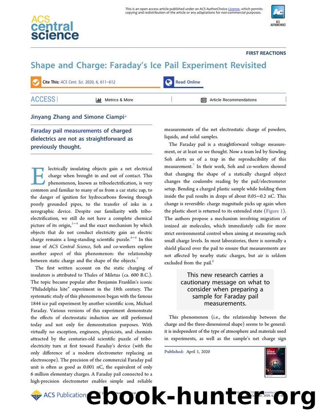 Shape and Charge: Faradayâs Ice Pail Experiment Revisited by Jinyang Zhang (ORCID: 0000-0003-0984-3218) & Simone Ciampi (ORCID: 0000-0002-8272-8454)