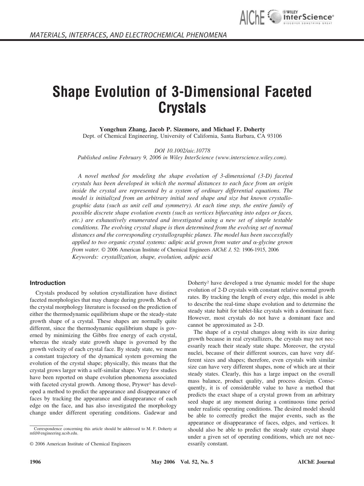 Shape evolution of 3-dimensional faceted crystals by Unknown