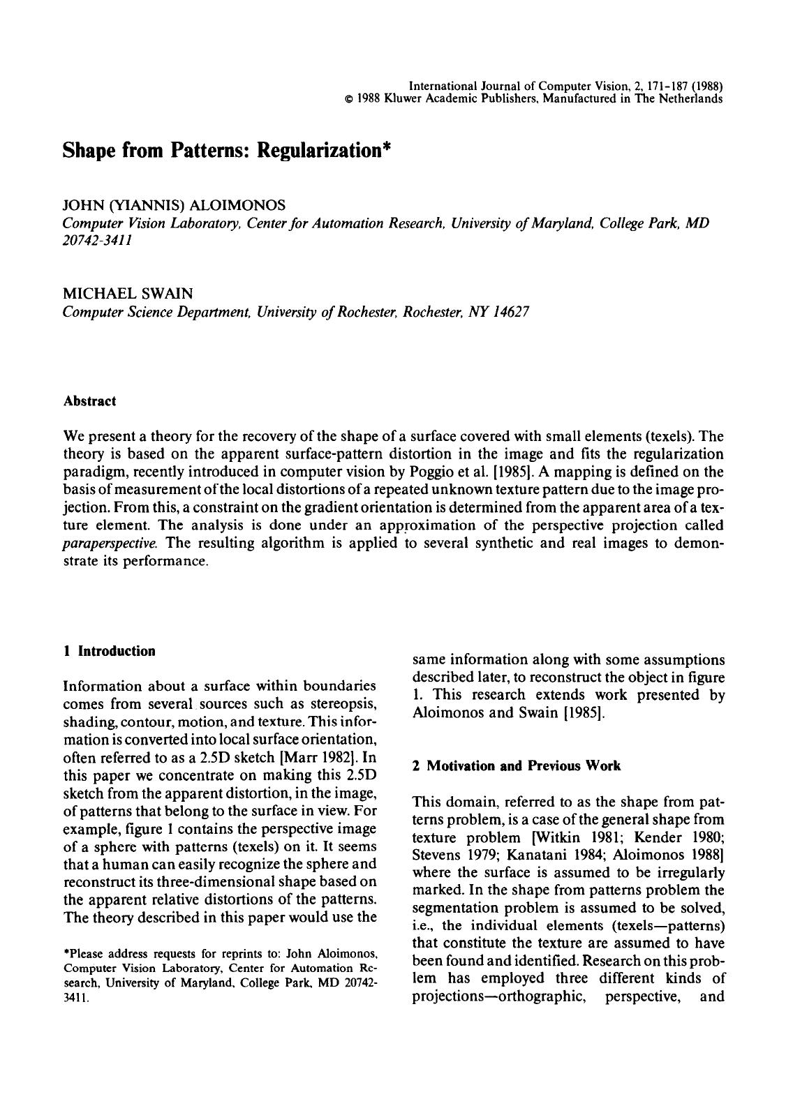 Shape from patterns: Regularization by Unknown