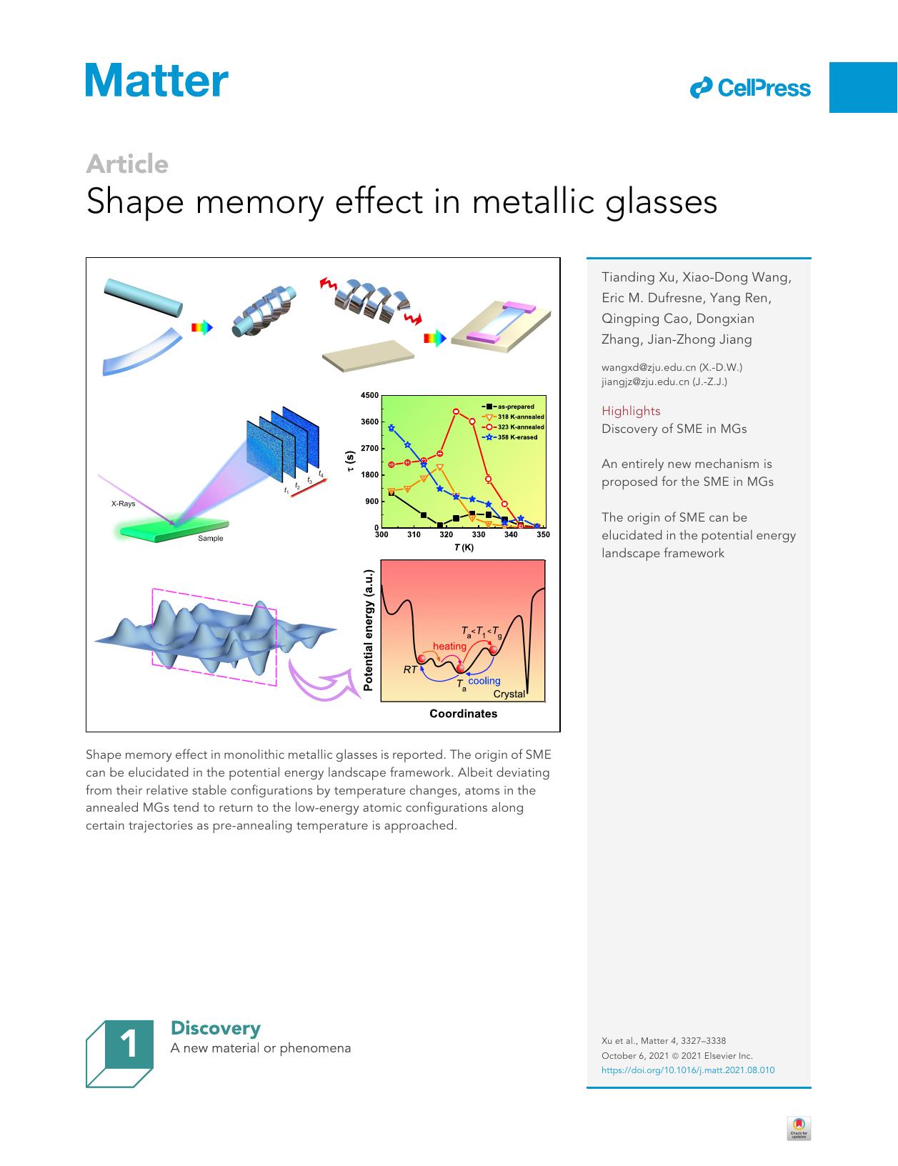 Shape memory effect in metallic glasses by unknow