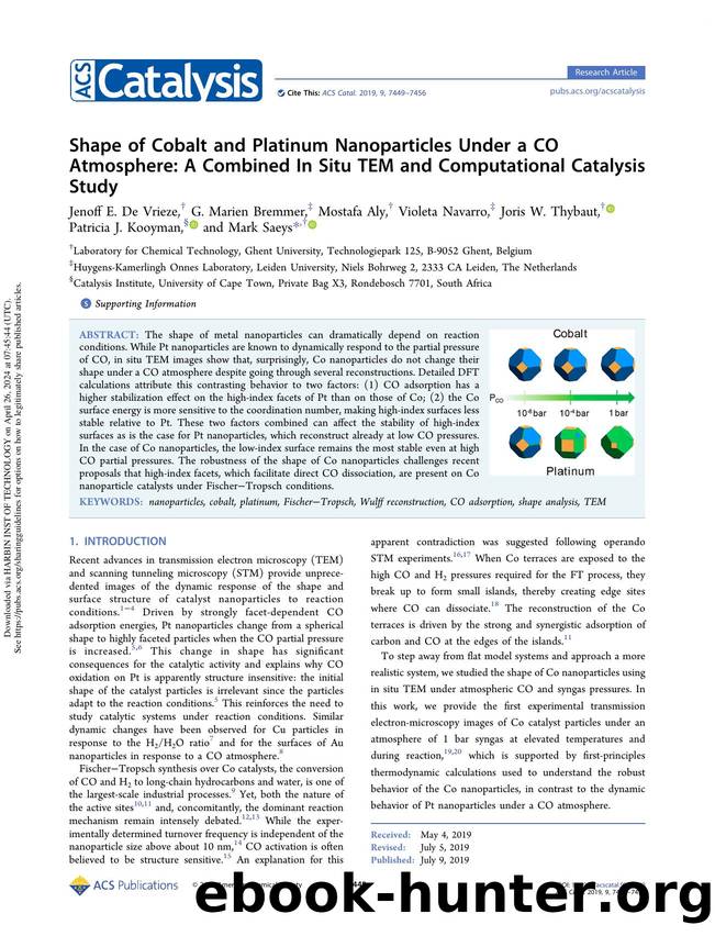 Shape of Cobalt and Platinum Nanoparticles Under a CO Atmosphere: A Combined In Situ TEM and Computational Catalysis Study by unknow