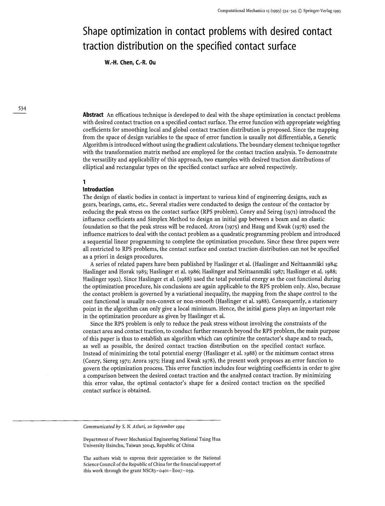 Shape optimization in contact problems with desired contact traction distribution on the specified contact surface by Unknown