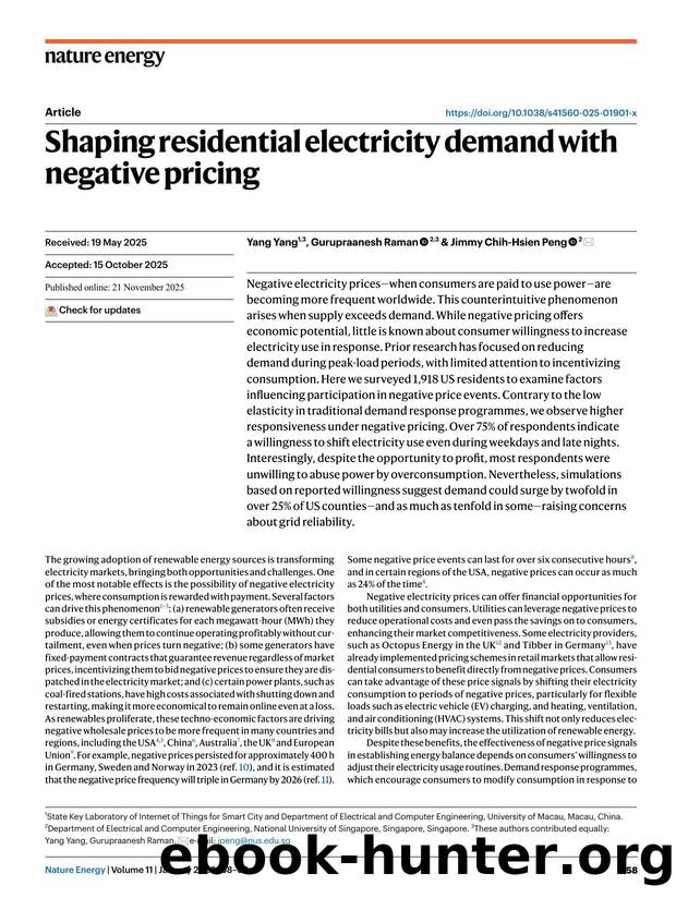 Shaping residential electricity demand with negative pricing by Yang Yang & Gurupraanesh Raman & Jimmy Chih-Hsien Peng