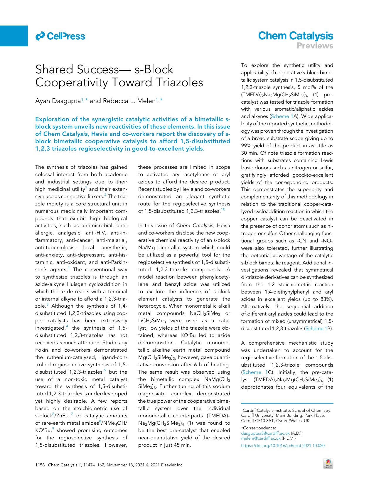 Shared Success- s-Block Cooperativity Toward Triazoles by Ayan Dasgupta & Rebecca L. Melen