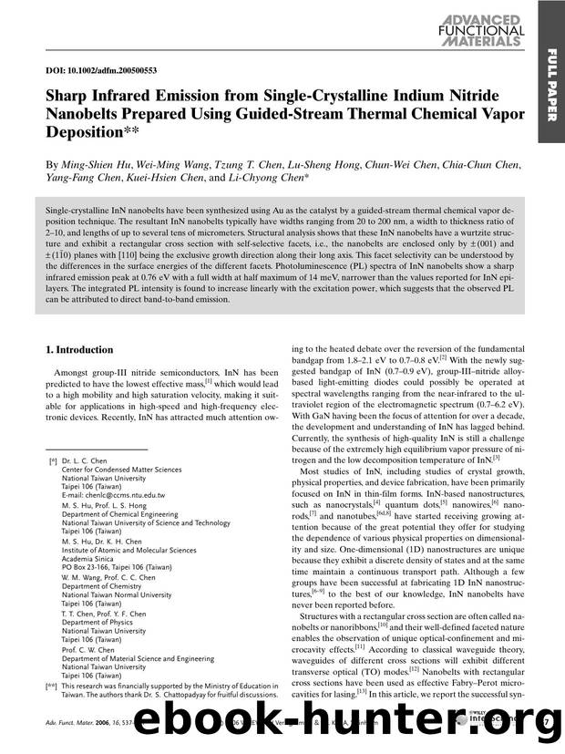 Sharp Infrared Emission from Single-Crystalline Indium Nitride Nanobelts Prepared Using Guided-Stream Thermal Chemical Vapor Deposition by Unknown