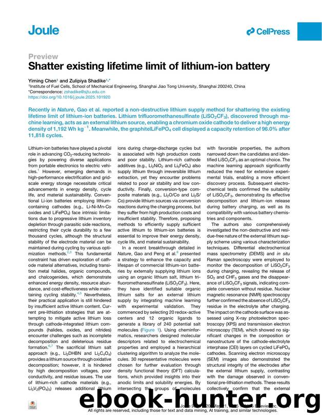 Shatter existing lifetime limit of lithium-ion battery by Yiming Chen & Zulipiya Shadike