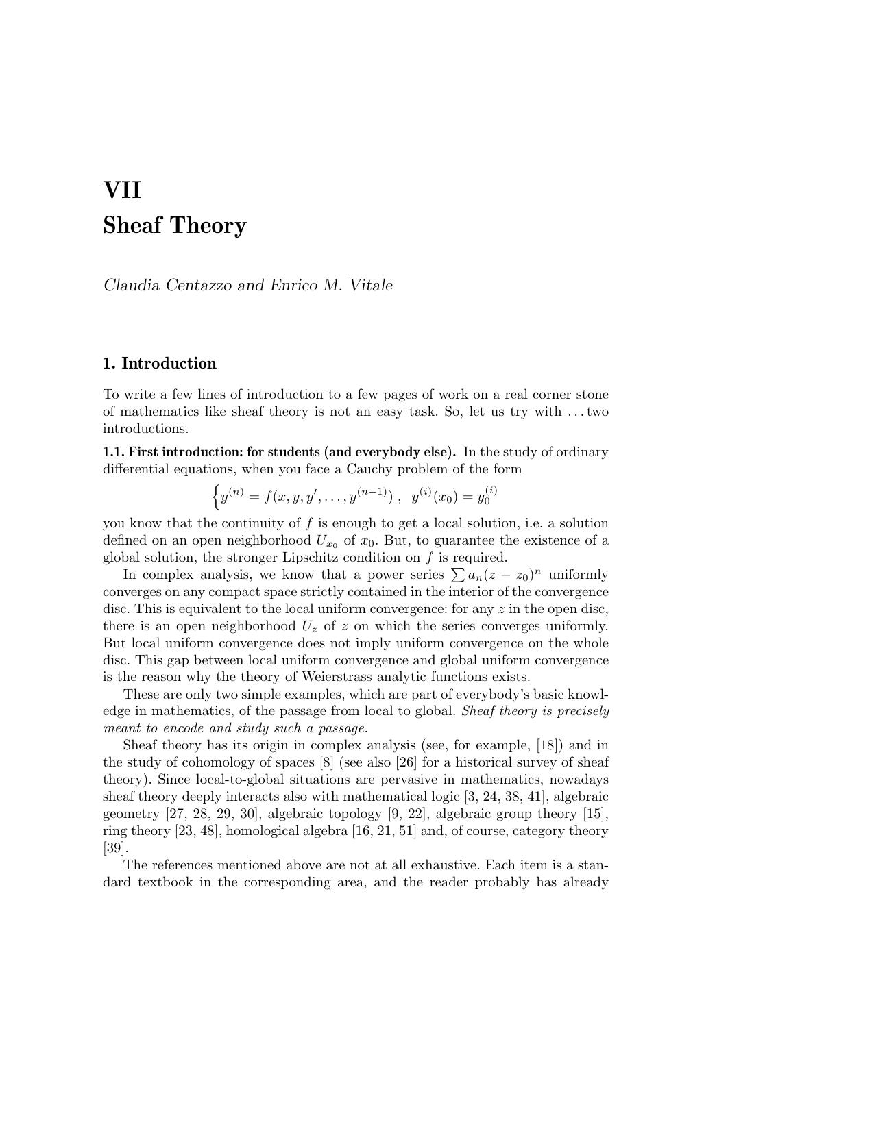 Sheaf Theory [single chapter from "Categorical Foundations ..."] by Claudia Centazzo Enrico M. Vitale